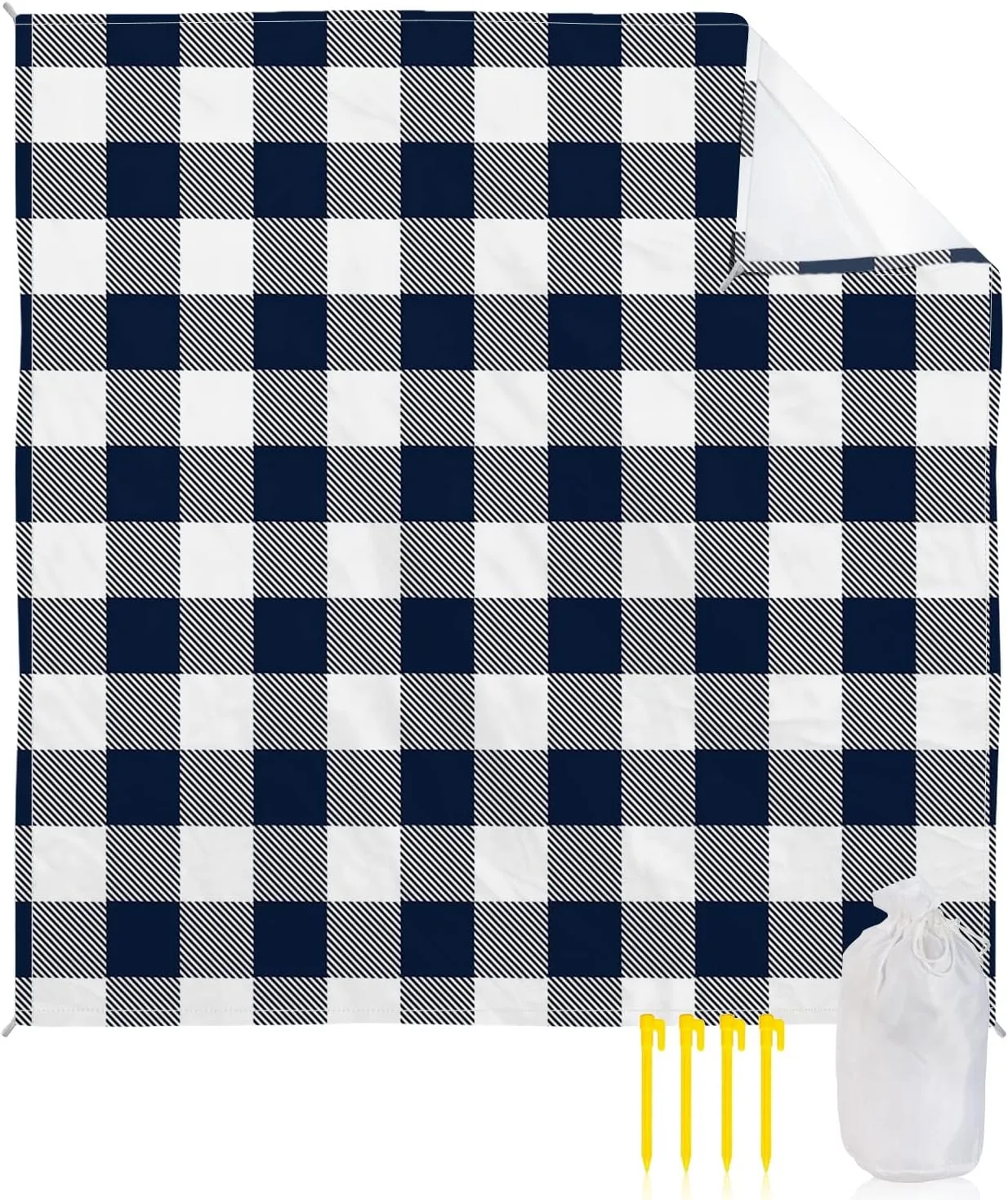 Beach Blanket Sandproof, Pastoral Style Dark Blue Lattice Waterproof Beach Mat Lightweight Quick Drying Picnic Blanket Beach Essentials for Travel Camping Hiking 95x80in