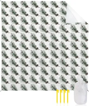 Beach Blanket Sandproof, Pine and Pine Cones White Waterproof Beach Mat Lightweight Quick Drying Picnic Blanket Beach Essentials for Travel Camping Hiking 83x79in