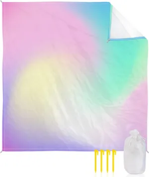 Beach Blanket Sandproof, Pink Blue Purple Yellow Gradient Waterproof Beach Mat Lightweight Quick Drying Picnic Blanket Beach Essentials for Travel Camping Hiking 83x79in