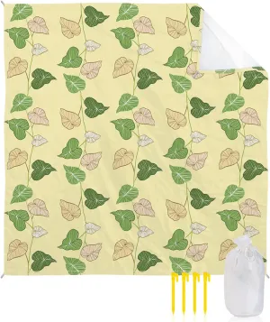 Beach Blanket Sandproof, Plants Leaves and Vines Yellow Waterproof Beach Mat Lightweight Quick Drying Picnic Blanket Beach Essentials for Travel Camping Hiking 108x84in