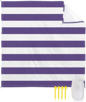 Beach Blanket Sandproof, Purple and White Stripes Waterproof Beach Mat Lightweight Quick Drying Picnic Blanket Beach Essentials for Travel Camping Hiking 83x79in