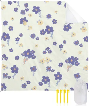 Beach Blanket Sandproof, Purple White Flower Watercolor Painting Waterproof Beach Mat Lightweight Quick Drying Picnic Blanket Beach Essentials for Travel Camping Hiking 108x84in