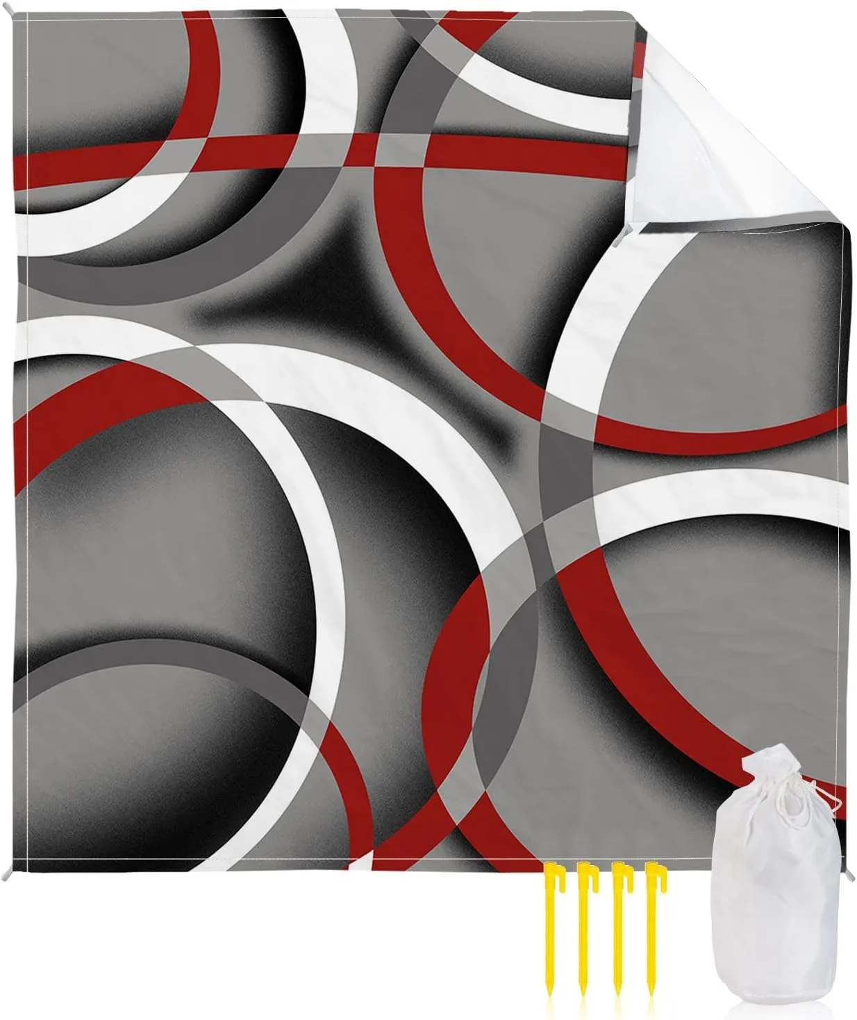 Beach Blanket Sandproof, Red Grey Art Modern Abstract Waterproof Beach Mat Lightweight Quick Drying Picnic Blanket Beach Essentials for Travel Camping Hiking 108x84in