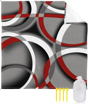 Beach Blanket Sandproof, Red Grey Art Modern Abstract Waterproof Beach Mat Lightweight Quick Drying Picnic Blanket Beach Essentials for Travel Camping Hiking 108x84in