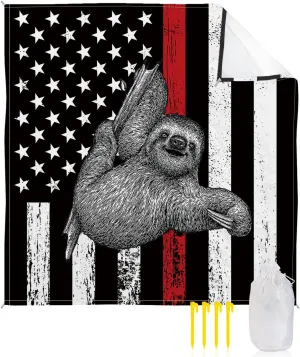 Beach Blanket Sandproof, Red Line American Flag Sloth Waterproof Beach Mat Lightweight Quick Drying Picnic Blanket Beach Essentials for Travel Camping Hiking 95x80in