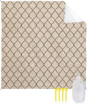Beach Blanket Sandproof, Rustic Moroccan Geometric Quatrefoil Khaki Lattice Waterproof Beach Mat Lightweight Quick Drying Picnic Blanket Beach Essentials for Travel Camping Hiking 83x79in