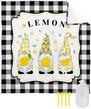 Beach Blanket Sandproof, Summer Lemon Gonome Waterproof Beach Mat Lightweight Quick Drying Picnic Blanket Beach Essentials for Travel Camping Hiking 108x84in