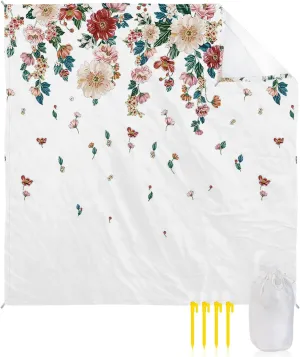 Beach Blanket Sandproof, Summer Plants Red Flowers Pattern Waterproof Beach Mat Lightweight Quick Drying Picnic Blanket Beach Essentials for Travel Camping Hiking 83x79in