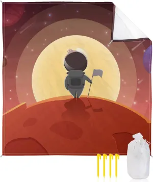 Beach Blanket Sandproof, Universe Space Astronaut Back View Sun Cartoon Planet Waterproof Beach Mat Lightweight Quick Drying Picnic Blanket Beach Essentials for Travel Camping Hiking 108x84in