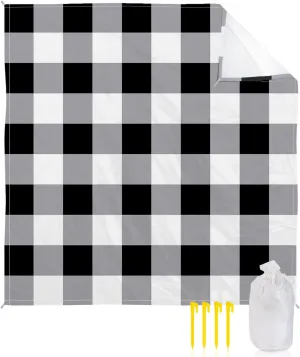 Beach Blanket Sandproof, Vintage Farmhouse Black White Buffalo Check Plaid Waterproof Beach Mat Lightweight Quick Drying Picnic Blanket Beach Essentials for Travel Camping Hiking 95x80in