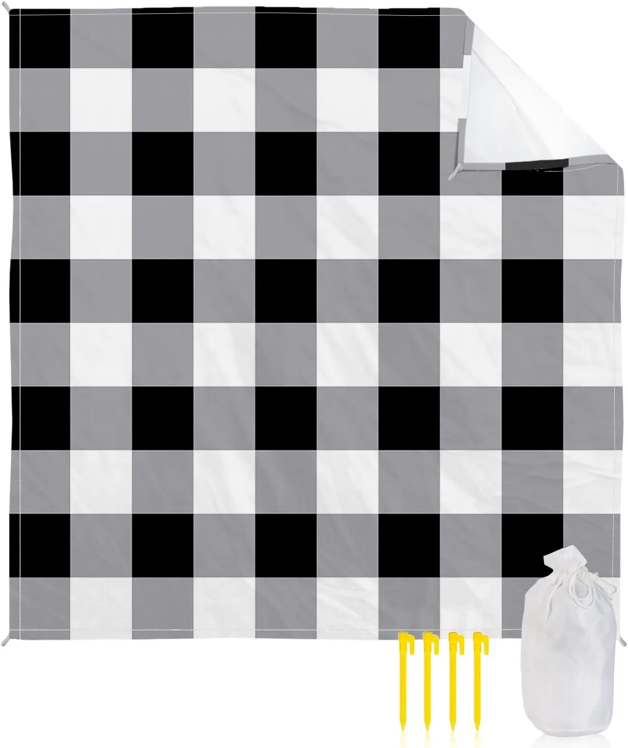 Beach Blanket Sandproof, Vintage Farmhouse Black White Buffalo Check Plaid Waterproof Beach Mat Lightweight Quick Drying Picnic Blanket Beach Essentials for Travel Camping Hiking 95x80in