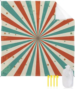 Beach Blanket Sandproof, Vintage Red Green Radiation with Stars Pattern Waterproof Beach Mat Lightweight Quick Drying Picnic Blanket Beach Essentials for Travel Camping Hiking 108x84in