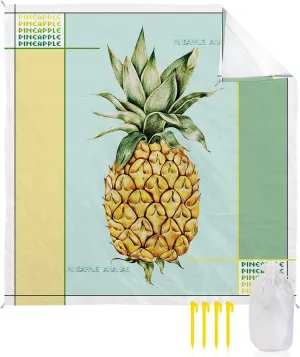 Beach Blanket Sandproof, Watercolor Pineapple Yellow Green Abstract Waterproof Beach Mat Lightweight Quick Drying Picnic Blanket Beach Essentials for Travel Camping Hiking 83x79in