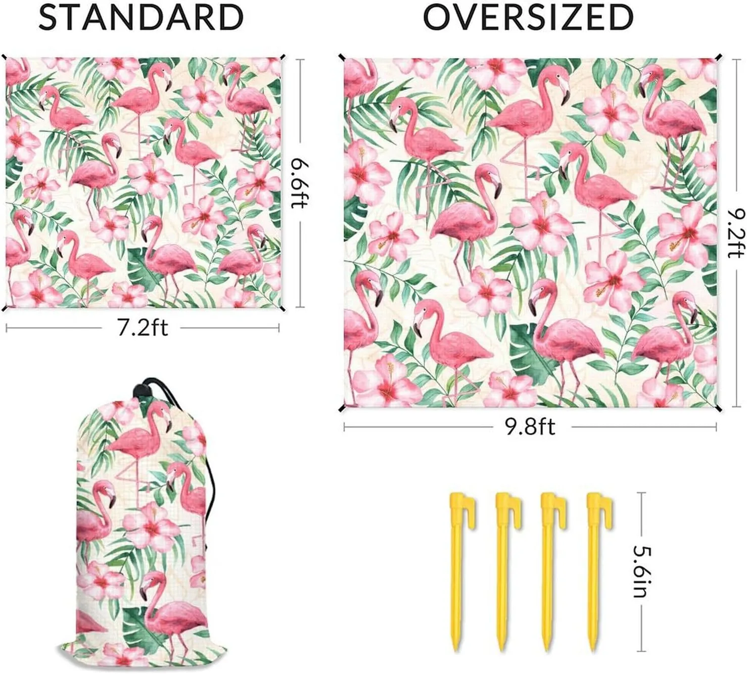 Beach Blanket Sandproof Waterproof, 78''x86'' Large Lightweight Flamingo Beach Mat with 4 Stakes & 4 Corner Pocket, Foldable Sand Free Blanket Essential for Picnic Travel Camping