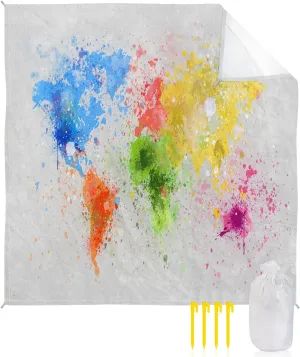 Beach Blanket Sandproof, World Map Vintage Watercolor Painting Waterproof Beach Mat Lightweight Quick Drying Picnic Blanket Beach Essentials for Travel Camping Hiking 83x79in
