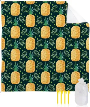 Beach Blanket Sandproof, Yellow Mature Pineapple Green Leaves Green Waterproof Beach Mat Lightweight Quick Drying Picnic Blanket Beach Essentials for Travel Camping Hiking 118x108in