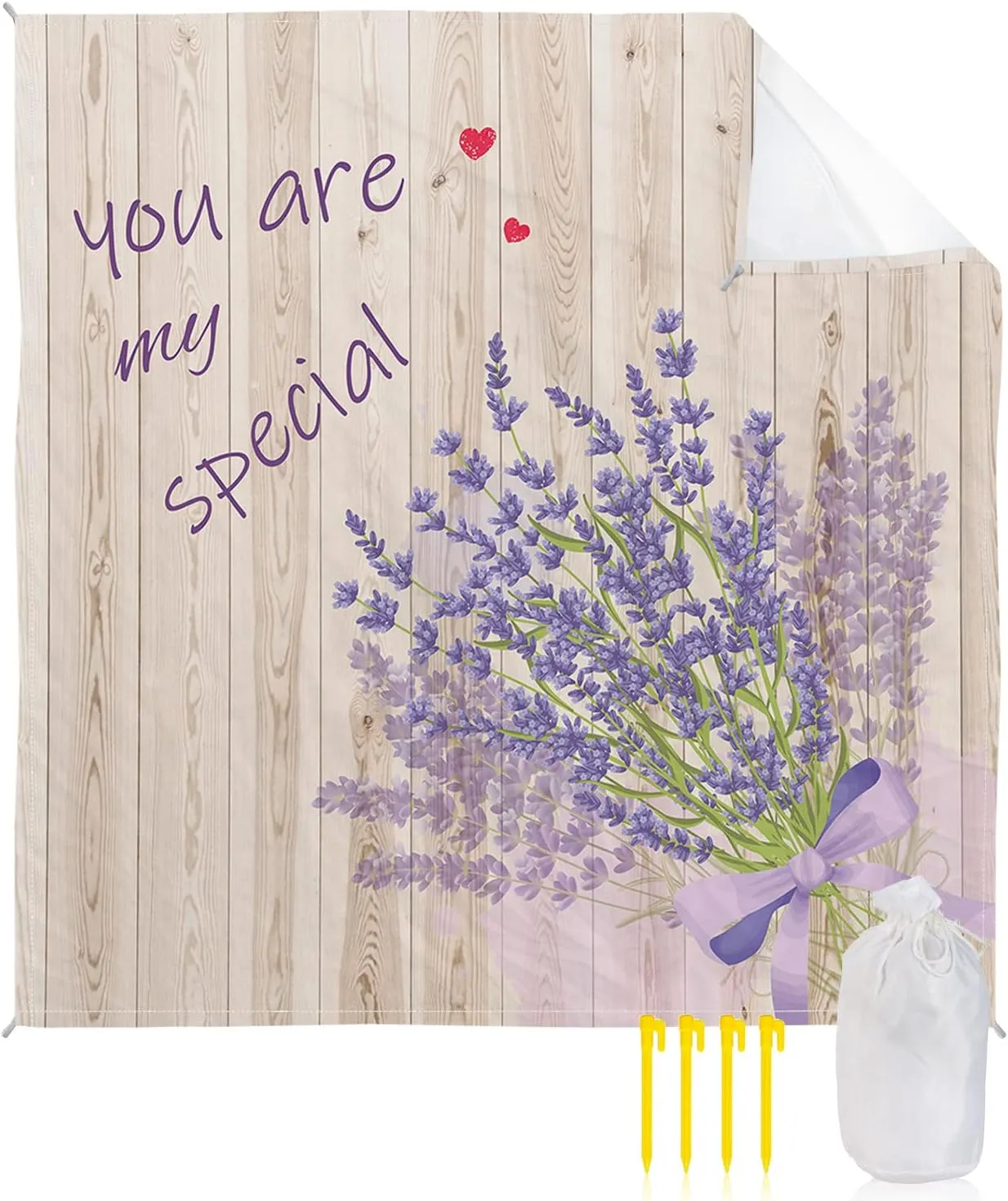 Beach Blanket Sandproof, You are My Special Lavender Retro Wood Texture Waterproof Beach Mat Lightweight Quick Drying Picnic Blanket Beach Essentials for Travel Camping Hiking 108x84in