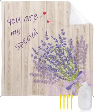 Beach Blanket Sandproof, You are My Special Lavender Retro Wood Texture Waterproof Beach Mat Lightweight Quick Drying Picnic Blanket Beach Essentials for Travel Camping Hiking 108x84in