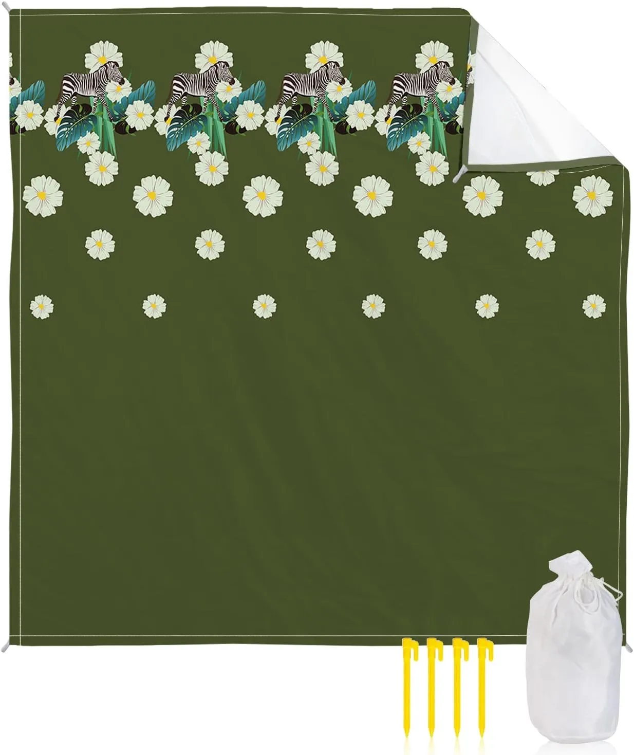 Beach Blanket Sandproof, Zebra Tropical Jungle Flowers Jasper Waterproof Beach Mat Lightweight Quick Drying Picnic Blanket Beach Essentials for Travel Camping Hiking 83x79in