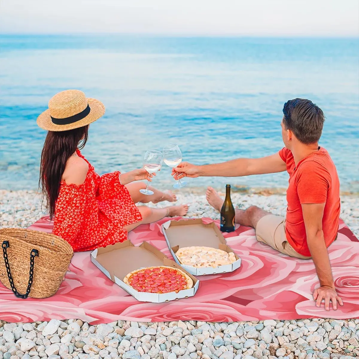Beach Blanket, Vintage Rose Flower Sandproof Beach Mat, Waterproof Quick Drying Sand Free Mat with 4 x Ground Spikes for Outdoor Travel Camping Hiking, Valentine's Day 68 x 59 in