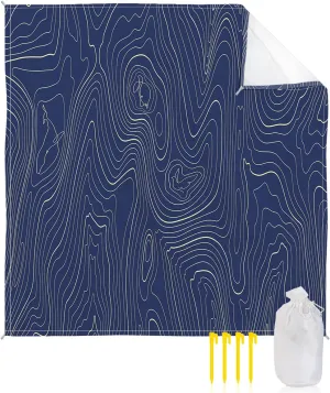 Beach Blanket Waterproof Sandproof 84”x80”, Abstract Style Purple Simple Line Mountain Range Oversized Beach Mat with 4 Corner Sand Pocket & 4 Stakes, Outdoor Picnic Mat for Camping Travel