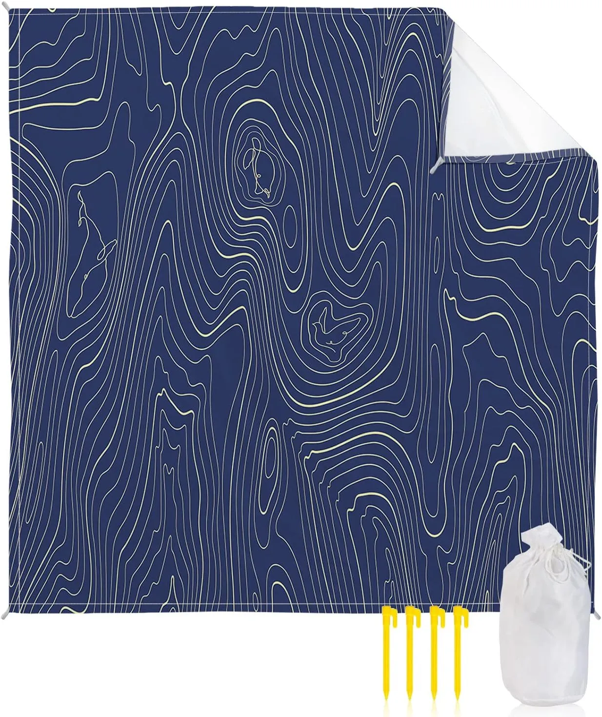 Beach Blanket Waterproof Sandproof 84”x80”, Abstract Style Purple Simple Line Mountain Range Oversized Beach Mat with 4 Corner Sand Pocket & 4 Stakes, Outdoor Picnic Mat for Camping Travel