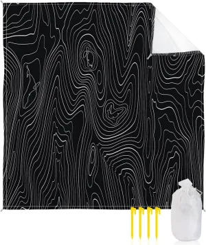 Beach Blanket Waterproof Sandproof 95”x80”, Abstract Black Mountain Range Stripes Oversized Beach Mat with 4 Corner Sand Pocket & 4 Stakes, Outdoor Picnic Mat for Camping Travel