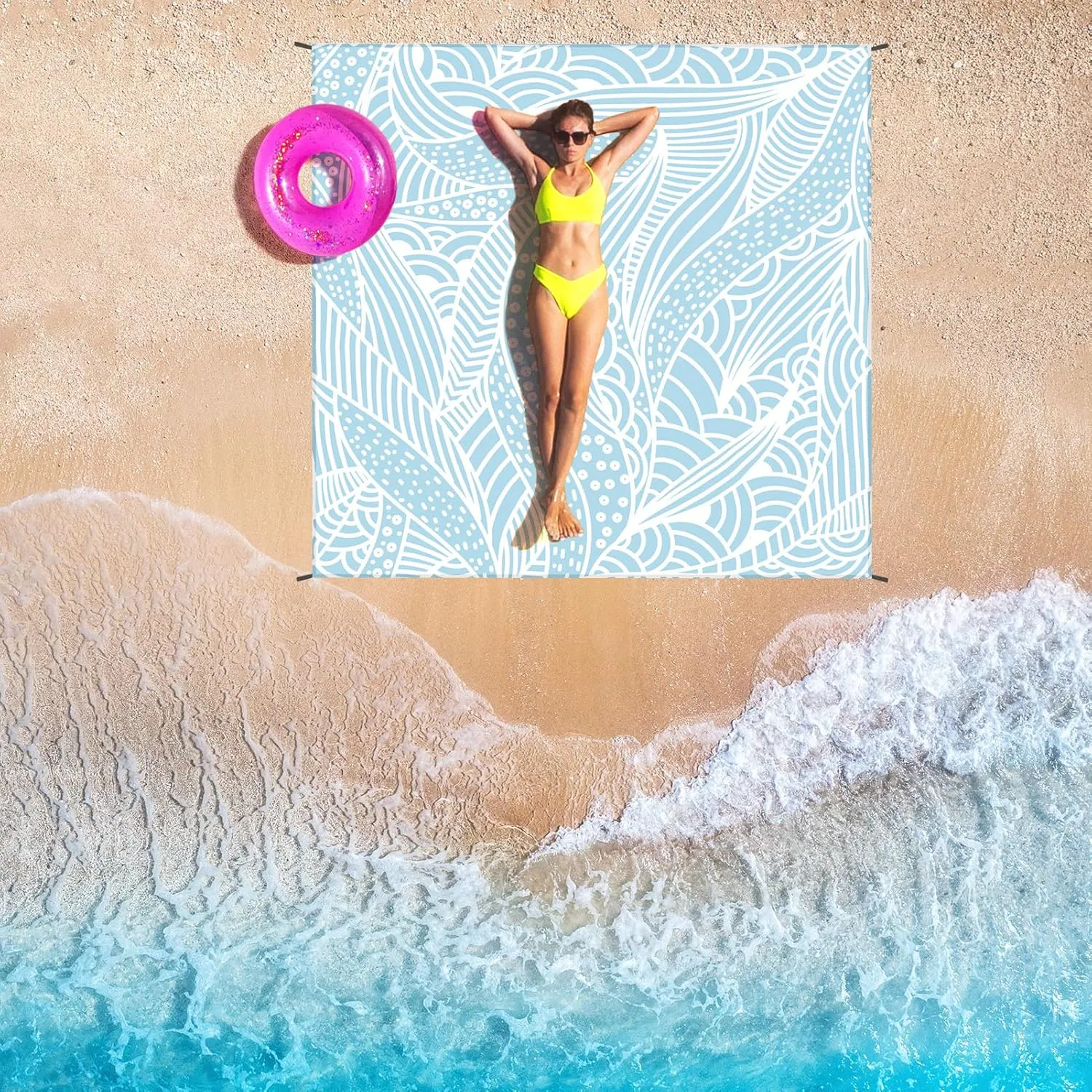 Beach Blanket Waterproof Sandproof Beach Mat 79”x 83” for 1-4 Adults Quick Drying Durable Outdoor Picnic Mat for Beach Festival Travel Picnic Camping Hiking (LBL-Ripple, 120"×108"(8 Person))