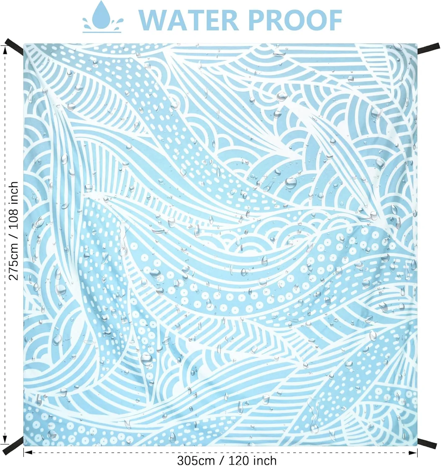 Beach Blanket Waterproof Sandproof Beach Mat 79”x 83” for 1-4 Adults Quick Drying Durable Outdoor Picnic Mat for Beach Festival Travel Picnic Camping Hiking (LBL-Ripple, 120"×108"(8 Person))