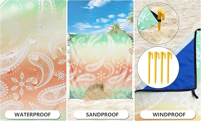 Beach Blanket Waterproof Sandproof Extra Large Beach Mat 79" X 83"/120"x108"for 1-8 Adults Quick Drying Durable Outdoor Picnic Mat for Beach Travel Camping Hiking