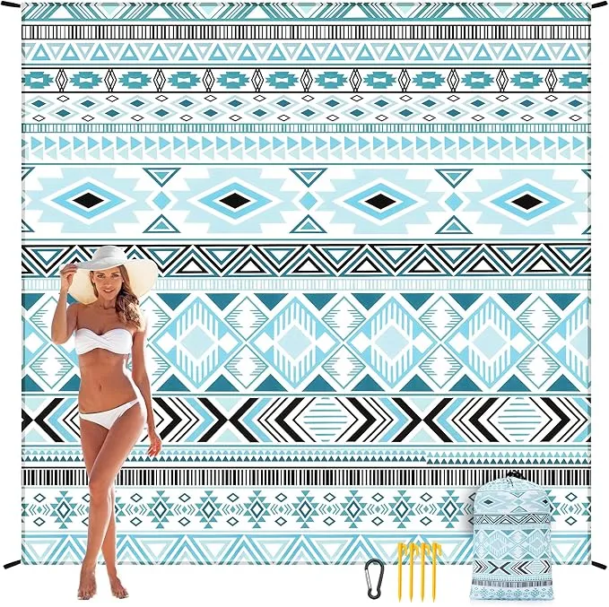 Beach Blanket Waterproof Sandproof Extra Large Beach Mat 79" X 83"/120"x108"for 1-8 Adults Quick Drying Durable Outdoor Picnic Mat for Beach Travel Camping Hiking