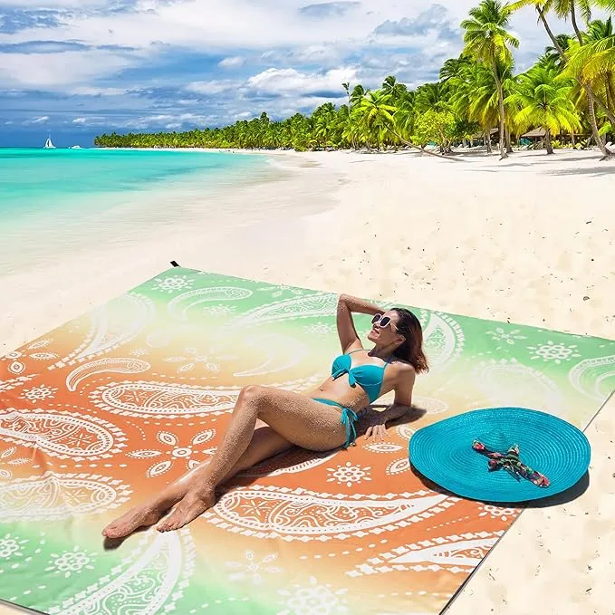 Beach Blanket Waterproof Sandproof Extra Large Beach Mat 79" X 83"/120"x108"for 1-8 Adults Quick Drying Durable Outdoor Picnic Mat for Beach Travel Camping Hiking