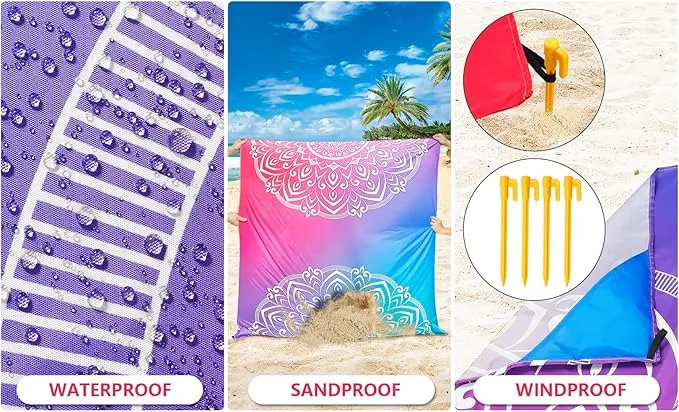 Beach Blanket Waterproof Sandproof Extra Large Beach Mat 79" X 83"/120"x108"for 1-8 Adults Quick Drying Durable Outdoor Picnic Mat for Beach Travel Camping Hiking