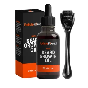 Beard Growth Kit - Microneedle Derma Roller & Biotin Beard Oil - Beard Roller Beard Kit for Thicker Beards - Natural Beard Comb (0.25mm, Vanilla Scent, 1 Fl Oz)
