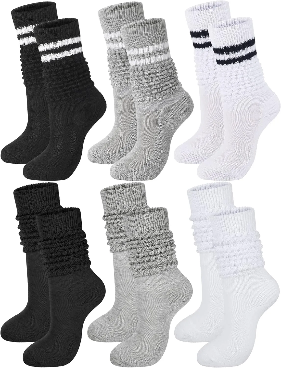Bencailor 6 Pairs Women Slouch Socks Cotton Knit Scrunch Stacked Boot Socks for Women Men