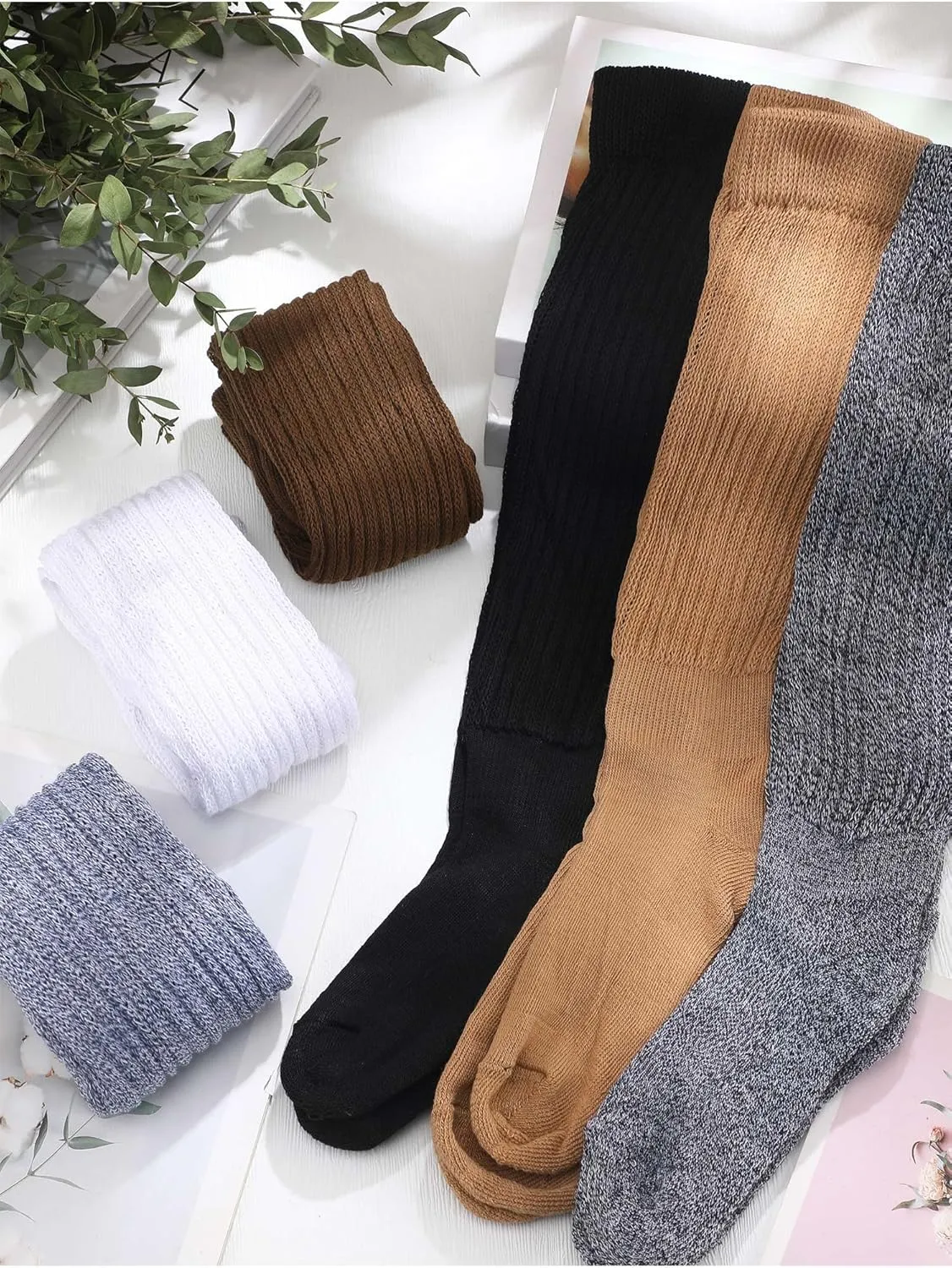 Bencailor 6 Pairs Women Slouch Socks Cotton Scrunch Stacked Knee Boot Socks for Women Men 80s 90s