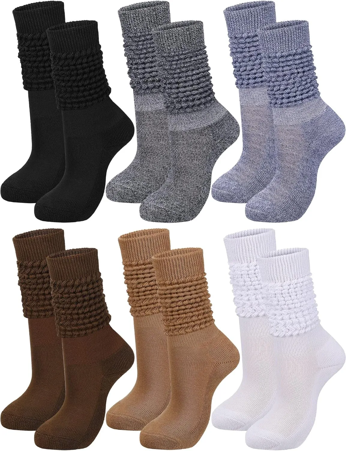 Bencailor 6 Pairs Women Slouch Socks Cotton Scrunch Stacked Knee Boot Socks for Women Men 80s 90s