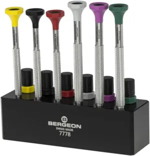 Bergeon 7778 6 Piece Screwdriver Set with Spare Blades and Screwdriver Stand