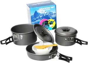 BESPORTBLE 1set Portable Folding Camping Cookware for People Pots Pans Includes Frying Pan Soup Spoon Rice Spoon Bowls Mesh Bag for Outdoor Cooking