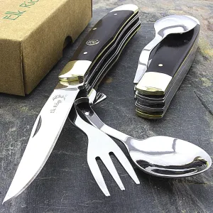 BestSeller989 7.25" ELK Ridge Wood HOBO Folding Knife w/Fork & Spoon Utensil Tool Camping