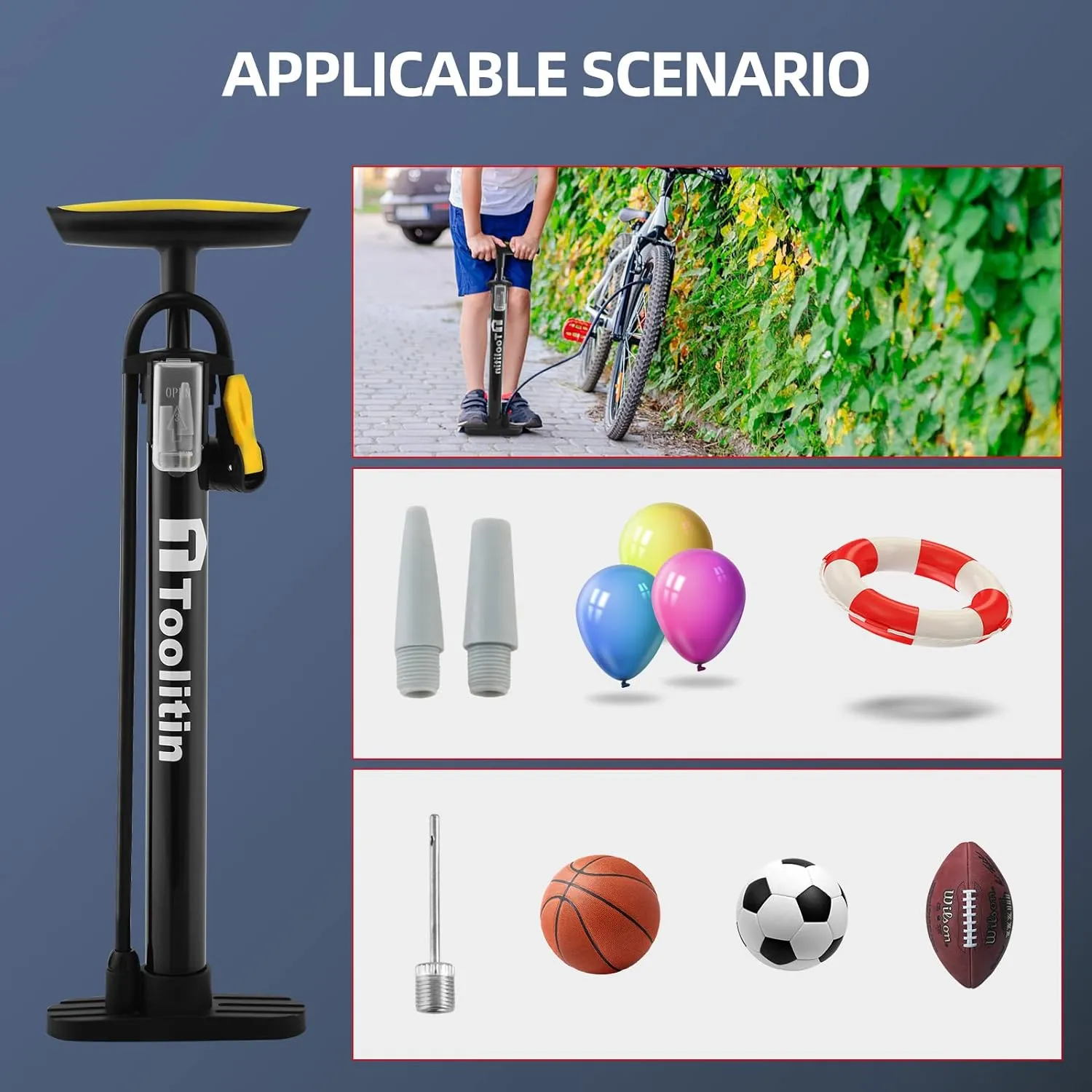 Bike Pump with Gauge,High Pressure,Floor Bicycle Pump Compatible with Presta and Schrader Valve,Bike Tire Pump for Road Bike,MTB,Hybrid,Balls…