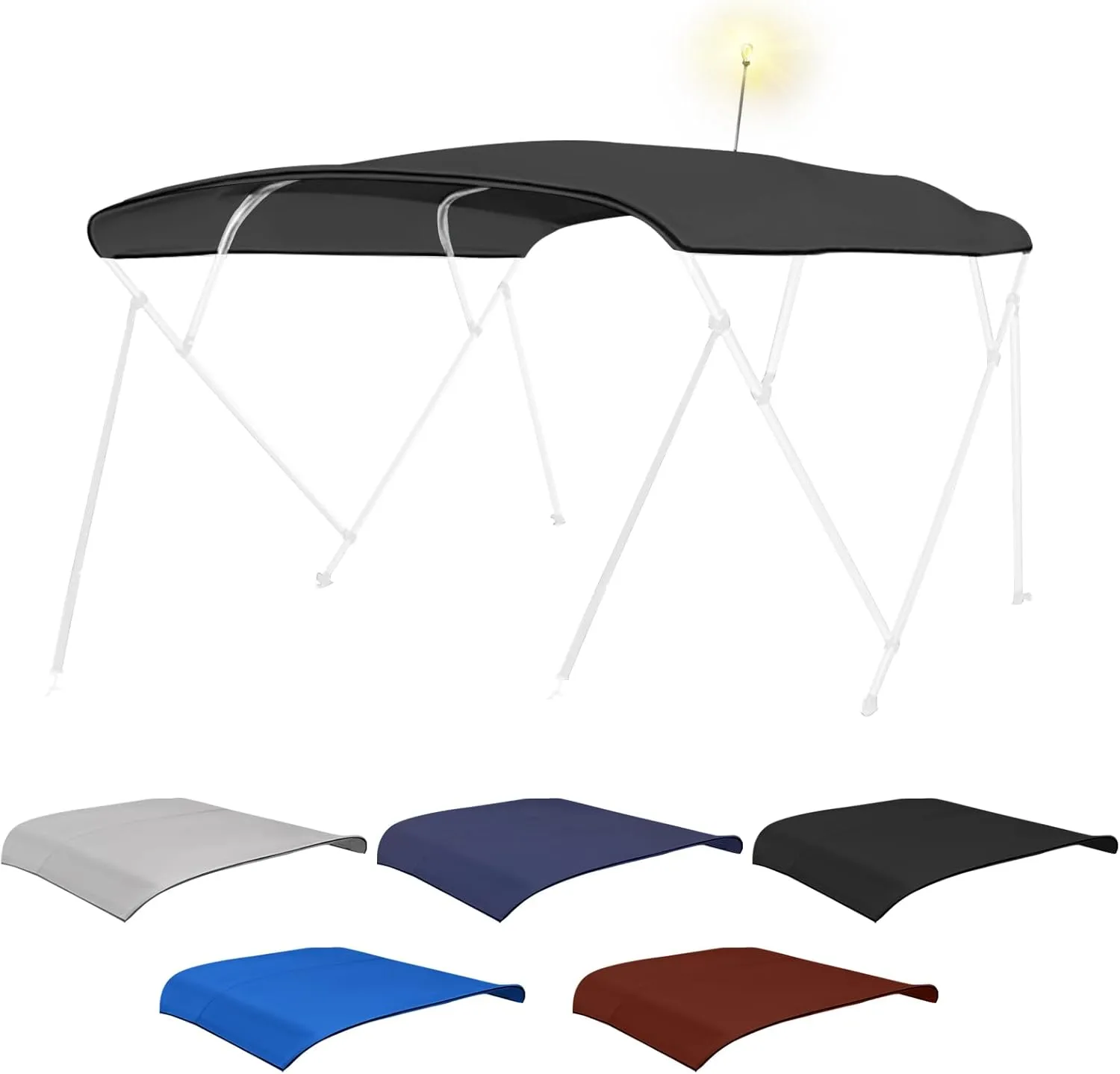 Bimini Top Replacement Canvas with Light Hole for Boat, 4 Bow 8L 79-84W Bimini Top Cover with Storage Boot, 900D Heavy Duty Waterproof Marine Polyester, Without Frame, Black