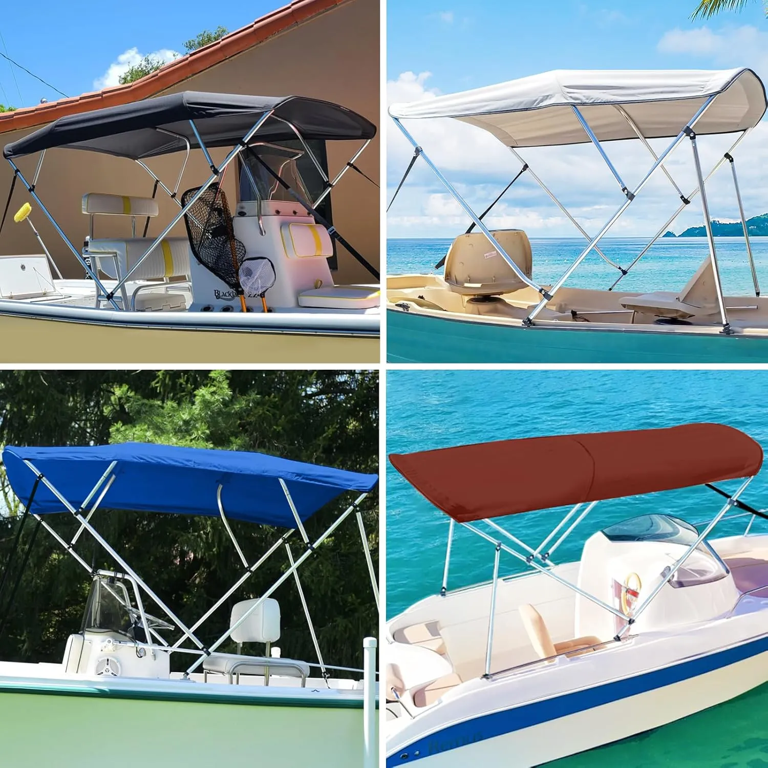 Bimini Top Replacement Canvas with Light Hole for Boat, 4 Bow 8L 79-84W Bimini Top Cover with Storage Boot, 900D Heavy Duty Waterproof Marine Polyester, Without Frame, Black