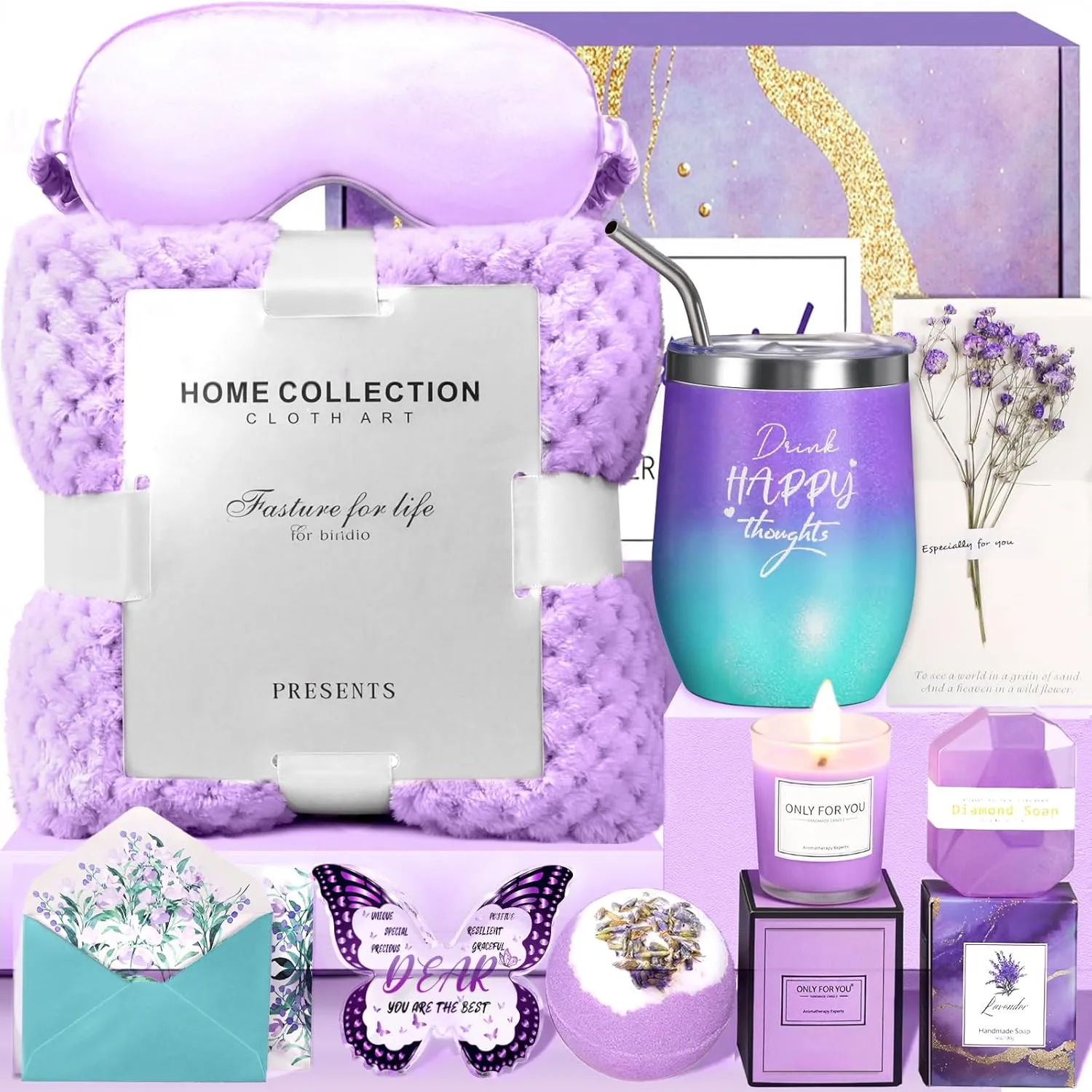 Birthday Gifts for Women, 12 PCS Unique Relaxing Spa Self Care Box Get Well Soon Gifts Baskets, Mothers Day Gifts for Mom, Wife, Girlfriend, Friends, Her Fantasy Box (Purple)