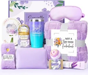 Birthday Gifts for Women Self Care Friendship Gifts, Lavender Relaxing Spa Gifts Basket Care Package w/ Luxury Flannel Blanket 20 Oz Tumbler, Unique Mothers Day Gift for Mom Her Friend Sister Wife