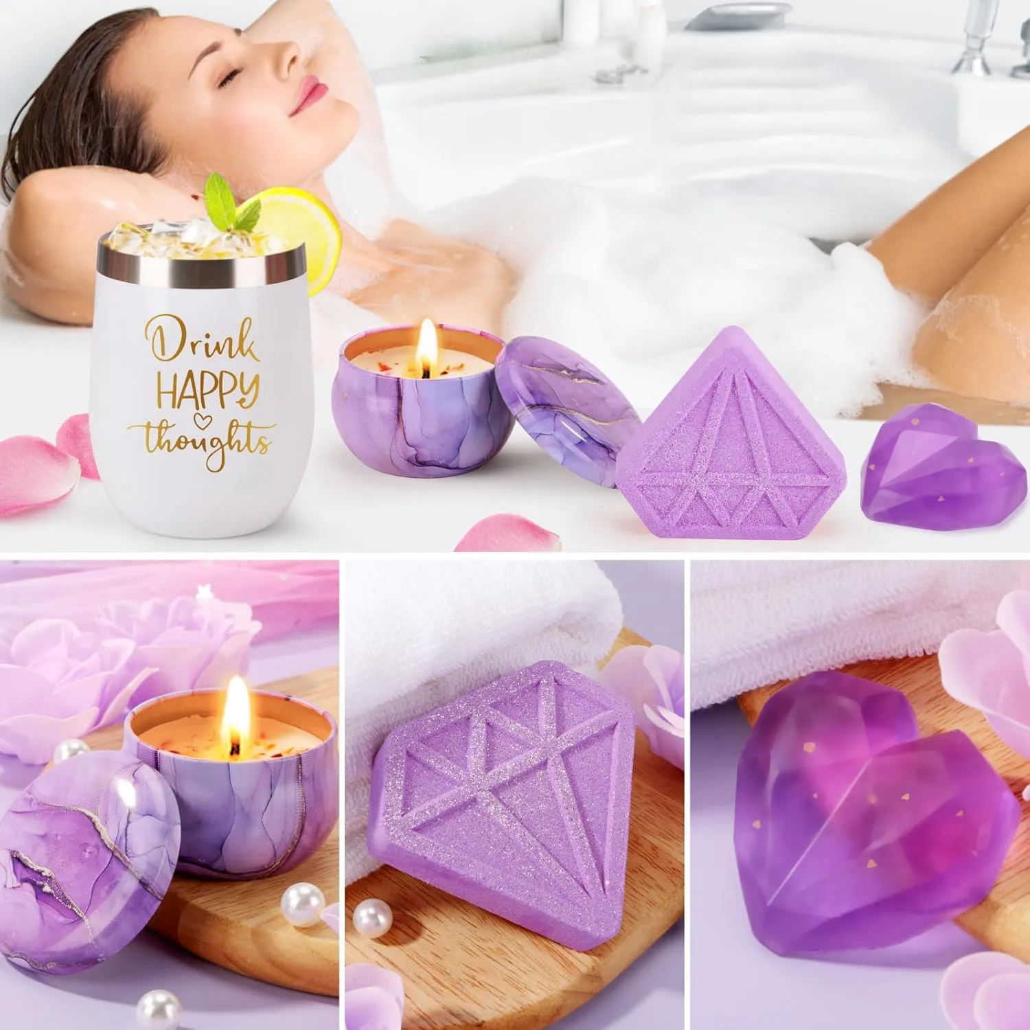 Birthday Gifts for Women Self Care Gift Set, Purple Relaxing Spa Gift Baskets Care Package Get Well Soon Gifts, Unique Mothers Day Gifts for Mom Her Sister Friend Wife Grandma Girlfriend