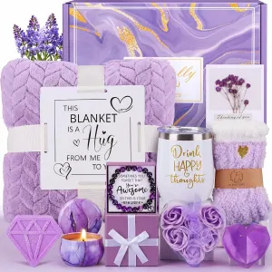 Birthday Gifts for Women Self Care Gift Set, Purple Relaxing Spa Gift Baskets Care Package Get Well Soon Gifts, Unique Mothers Day Gifts for Mom Her Sister Friend Wife Grandma Girlfriend