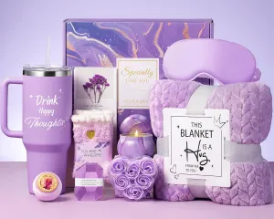 Birthday Gifts for Women - Self Care Gifts Get Well Soon Gifts, Happy Birthday Spa Gift Baskets w/Flannel Blanket 40 OZ Tumbler, Mothers Day Bday Gifts for Mom Wife Sister Best Friend Her Daughter