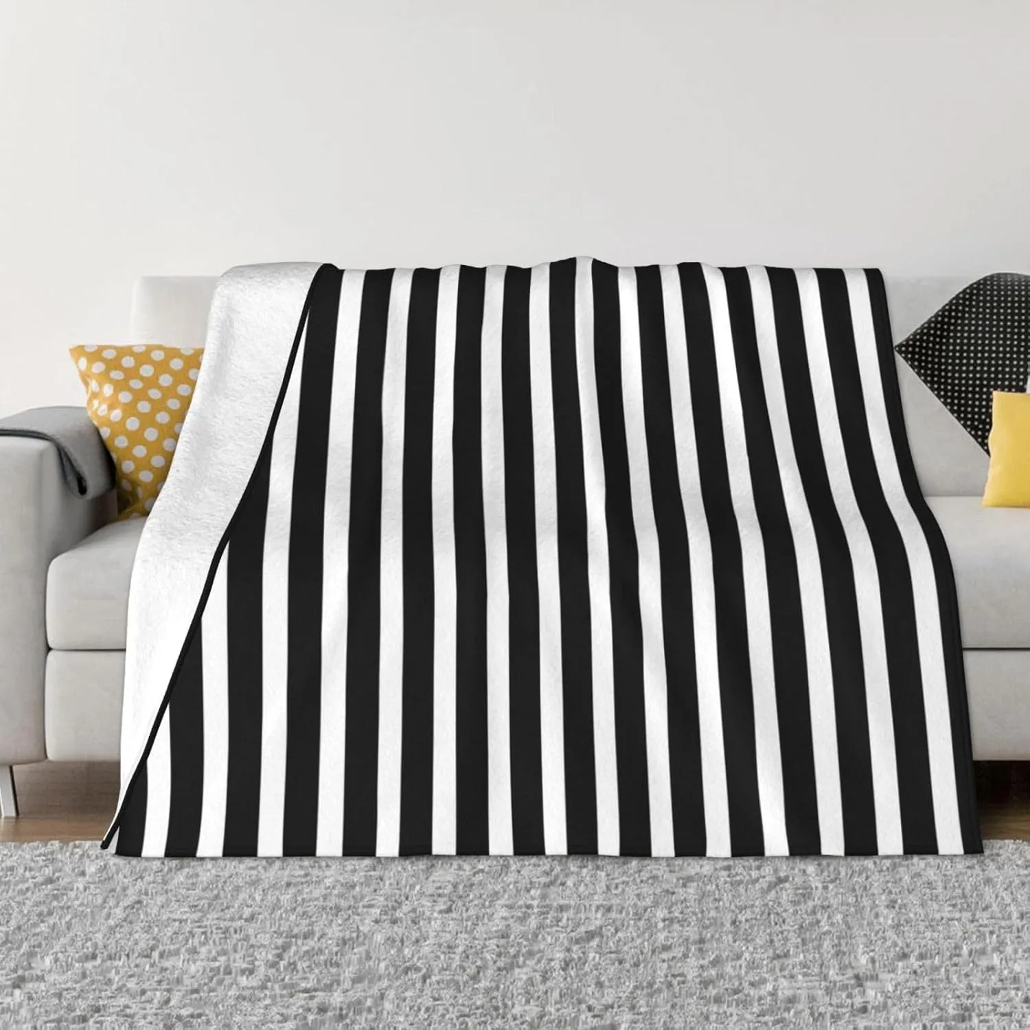 Black & White Stripes 80"X60" Flannel Blanket - 100% Soft Polyester, Lightweight and Warm, Suitable for Families, Camping, Travel