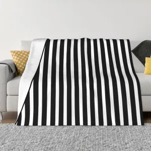 Black & White Stripes 80"X60" Flannel Blanket - 100% Soft Polyester, Lightweight and Warm, Suitable for Families, Camping, Travel